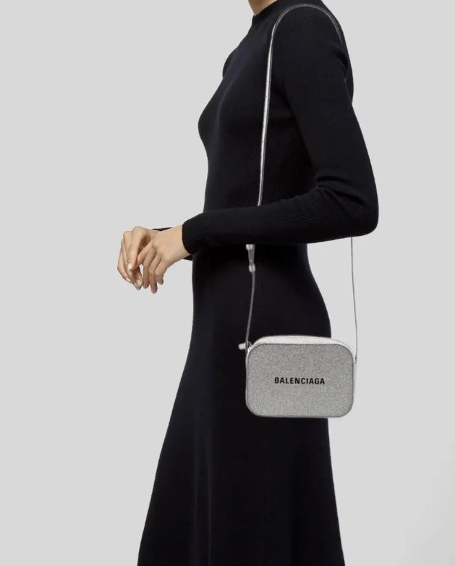 Balenciaga Logo XS Everyday Camera Bag Metallic Silver
