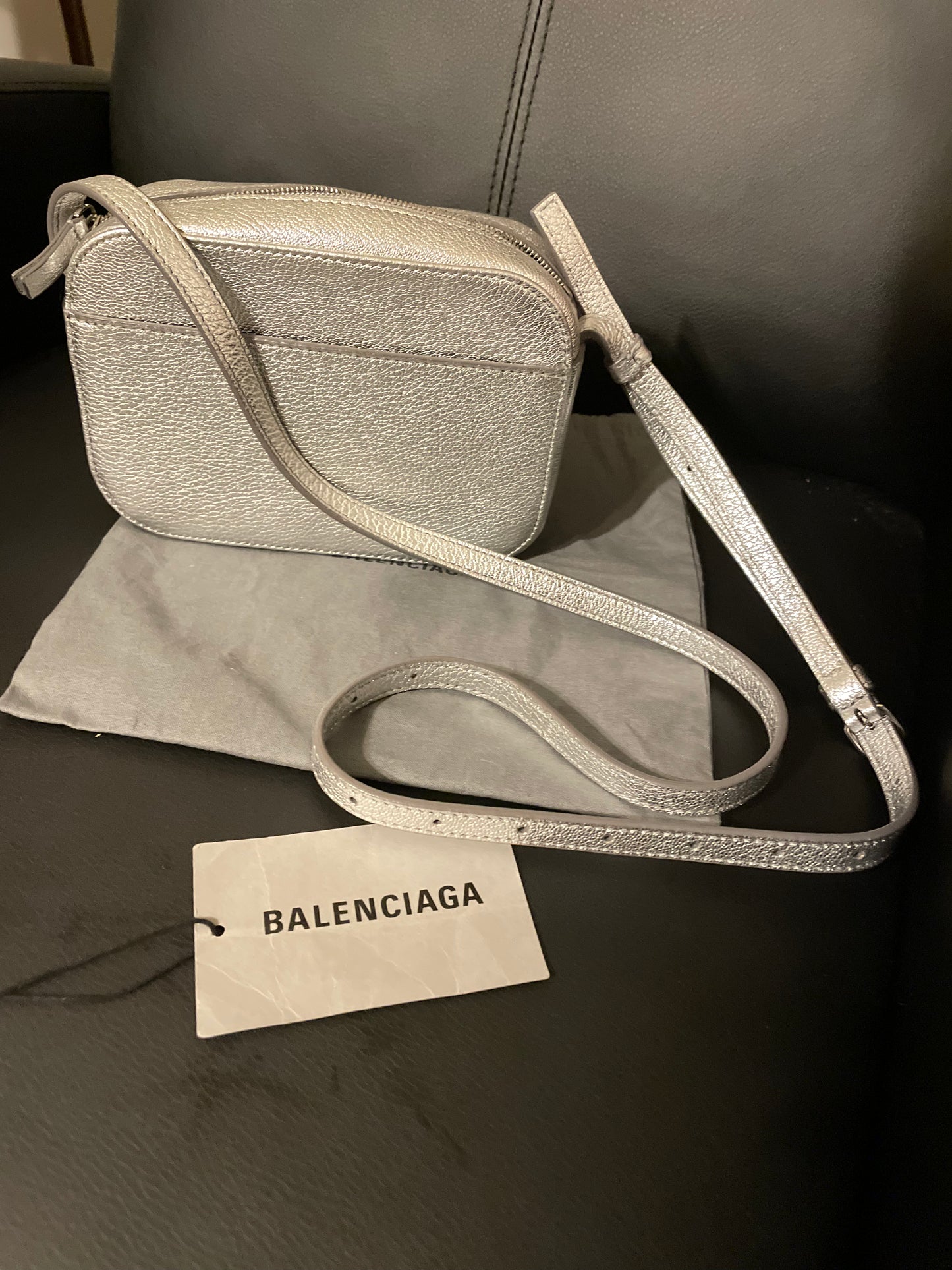 Balenciaga Logo XS Everyday Camera Bag Metallic Silver