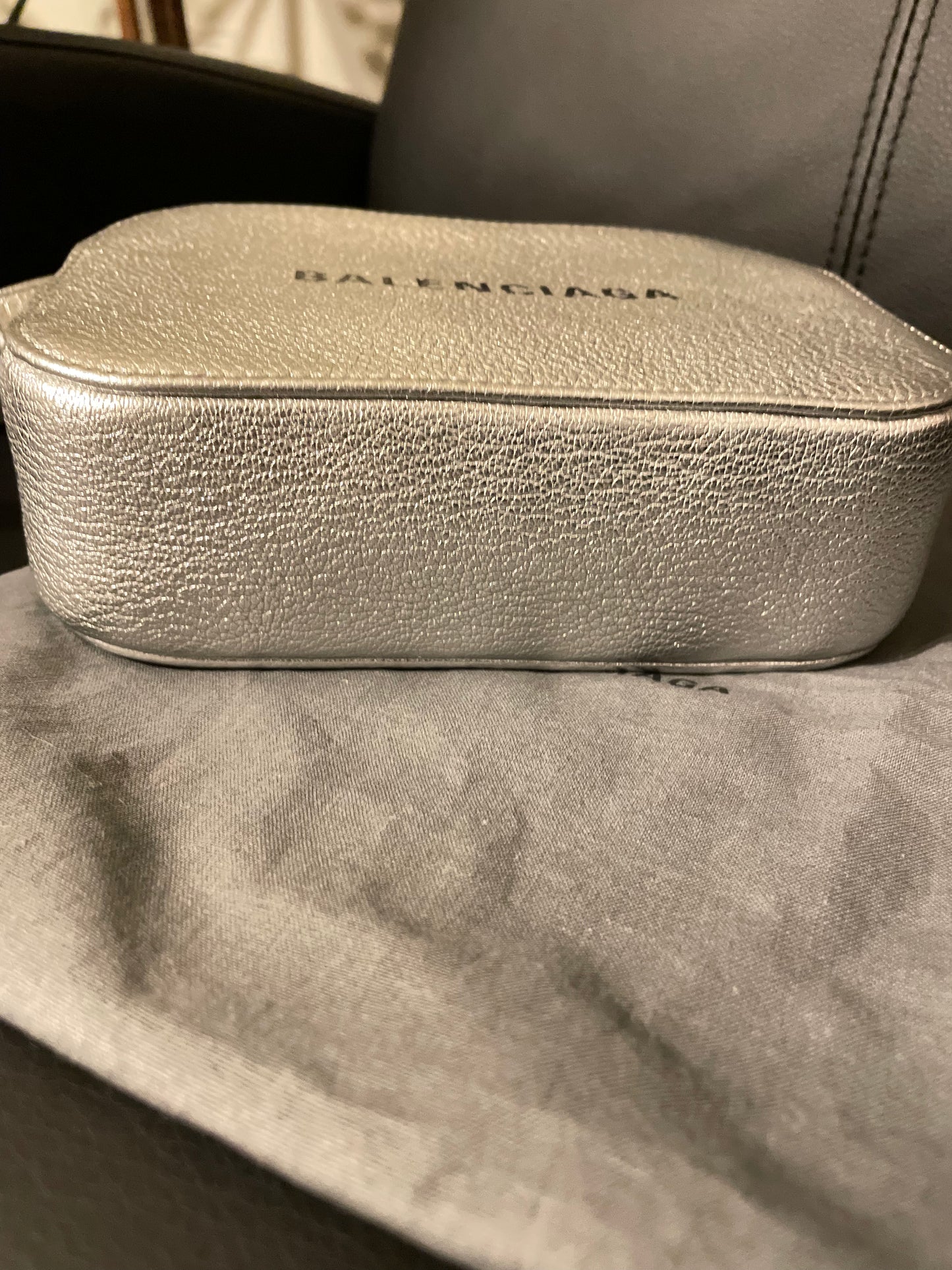 Balenciaga Logo XS Everyday Camera Bag Metallic Silver