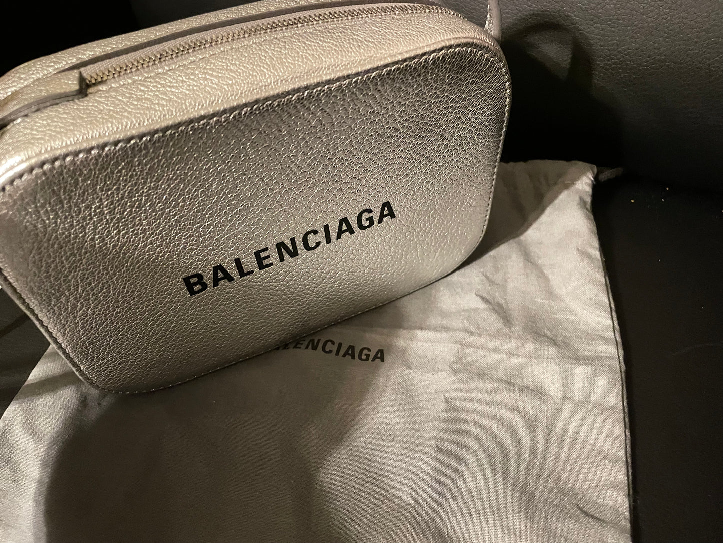 Balenciaga Logo XS Everyday Camera Bag Metallic Silver